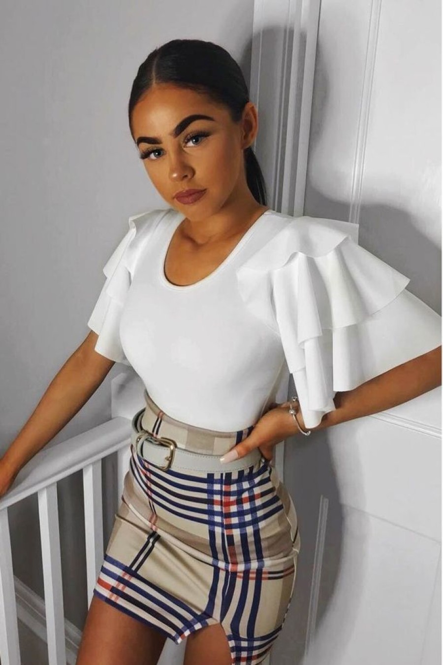 Clothing Rebellious Fashion | White Frill Sleeve Co-Ord Set - Demmie