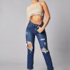 Clothing Rebellious Fashion | Dark Blue Distressed Straight Leg Jeans - Nikia