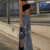 Clothing Rebellious Fashion | Blue Distressed Side Slit Wide Leg Jeans - Della