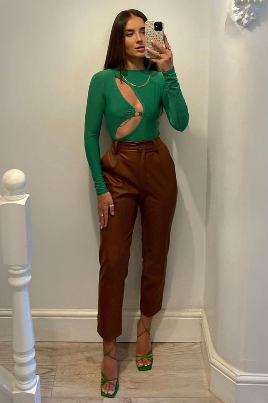 Clothing Rebellious Fashion | Camel Tailored Fit Pu Leather Trousers - Nadya