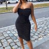 Clothing Rebellious Fashion | Black Lurex Glitter Extreme Ruched Slinky Midi Bodycon Dress - Kaja