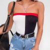 Clothing Rebellious Fashion | Navy White And Red Colour Block Bandeau Bodysuit - Breta