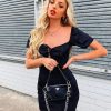 Clothing Rebellious Fashion | Black Puff Sleeve Lace Up Bodycon Dress - Darby