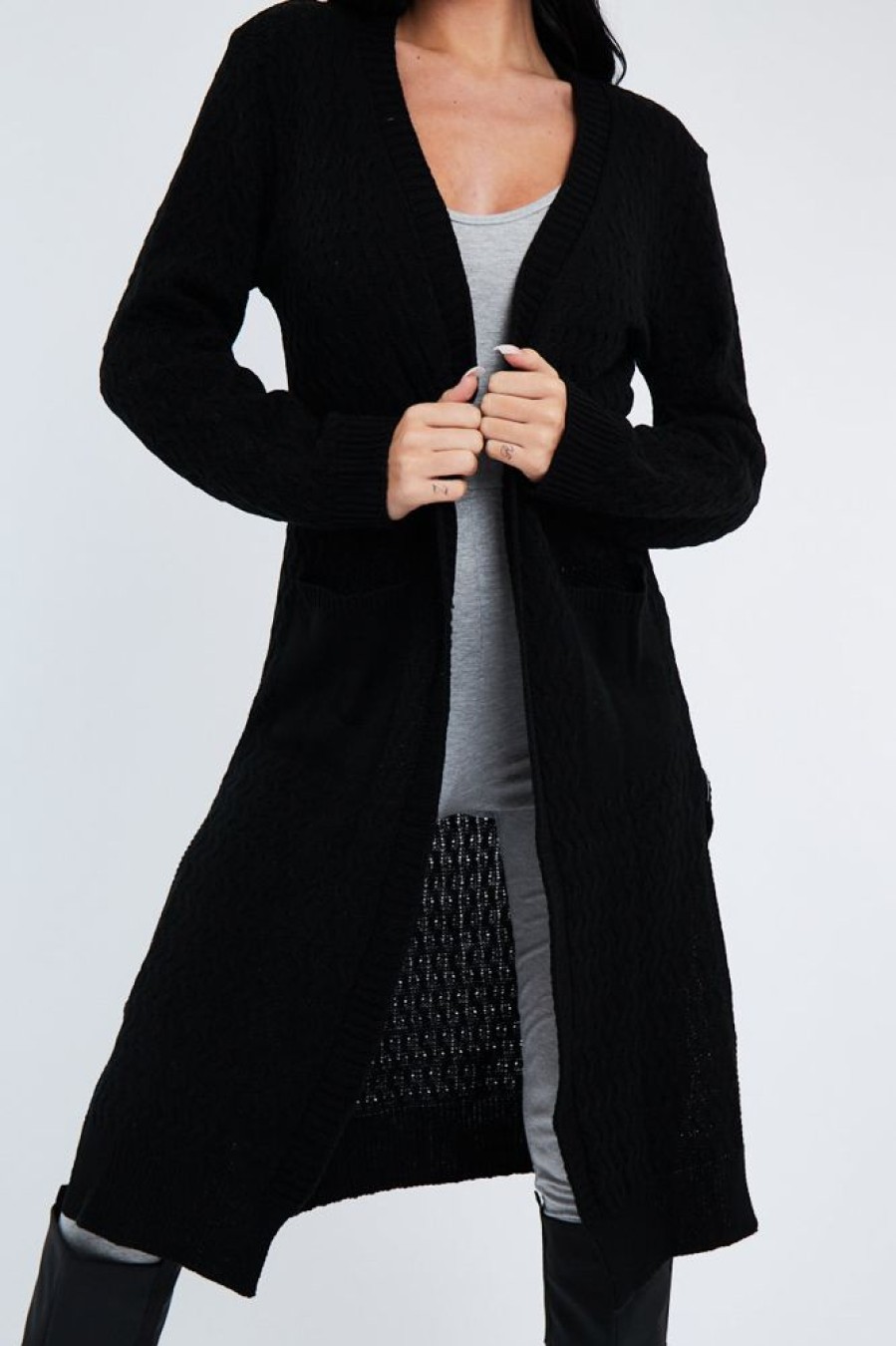 Clothing Rebellious Fashion | Black Long Knit Cardigan - Shola