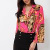 Clothing Rebellious Fashion | Fuchsia Scarf Print Plunge Bodysuit - Cindy-Lou