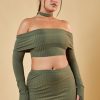 Clothing Rebellious Fashion | Khaki Bardot Choker Neck Cropped Top & Mini Skirt Co-Ord Set - Carla