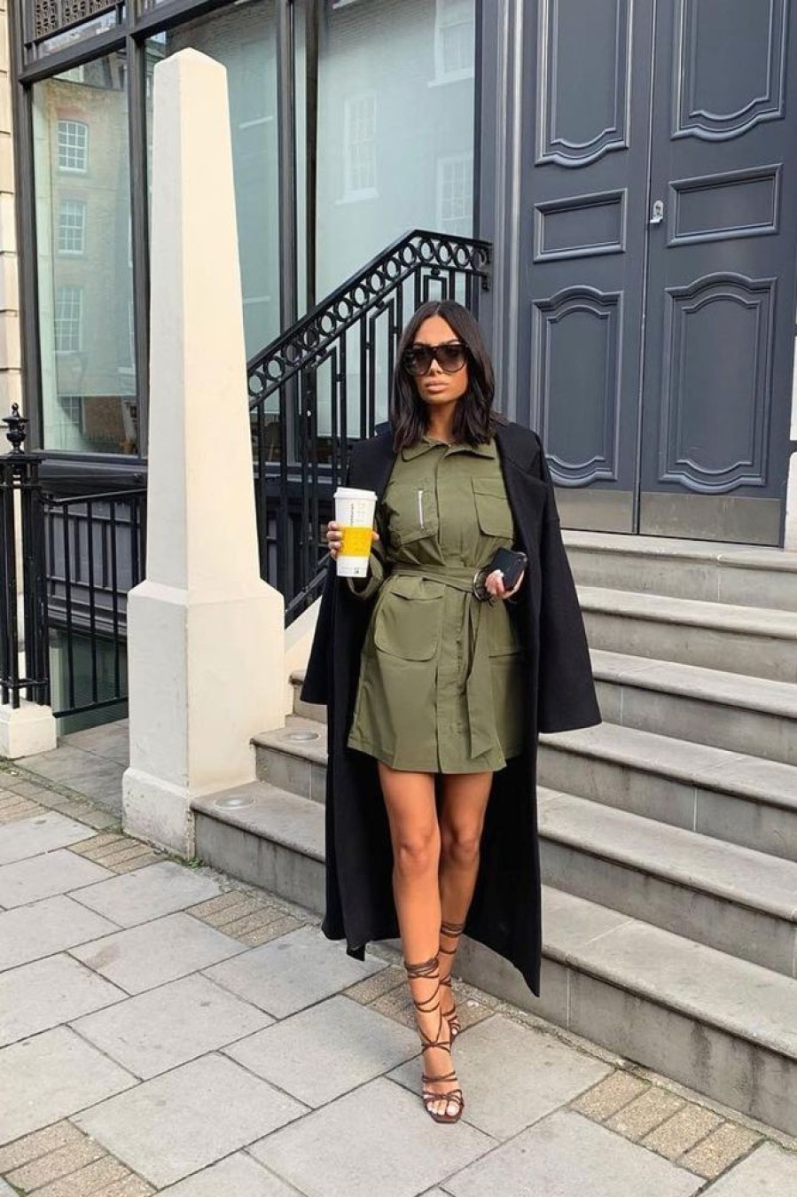 Clothing Rebellious Fashion | Khaki Utility Belted Zip Front Shirt Dress - Meliyah