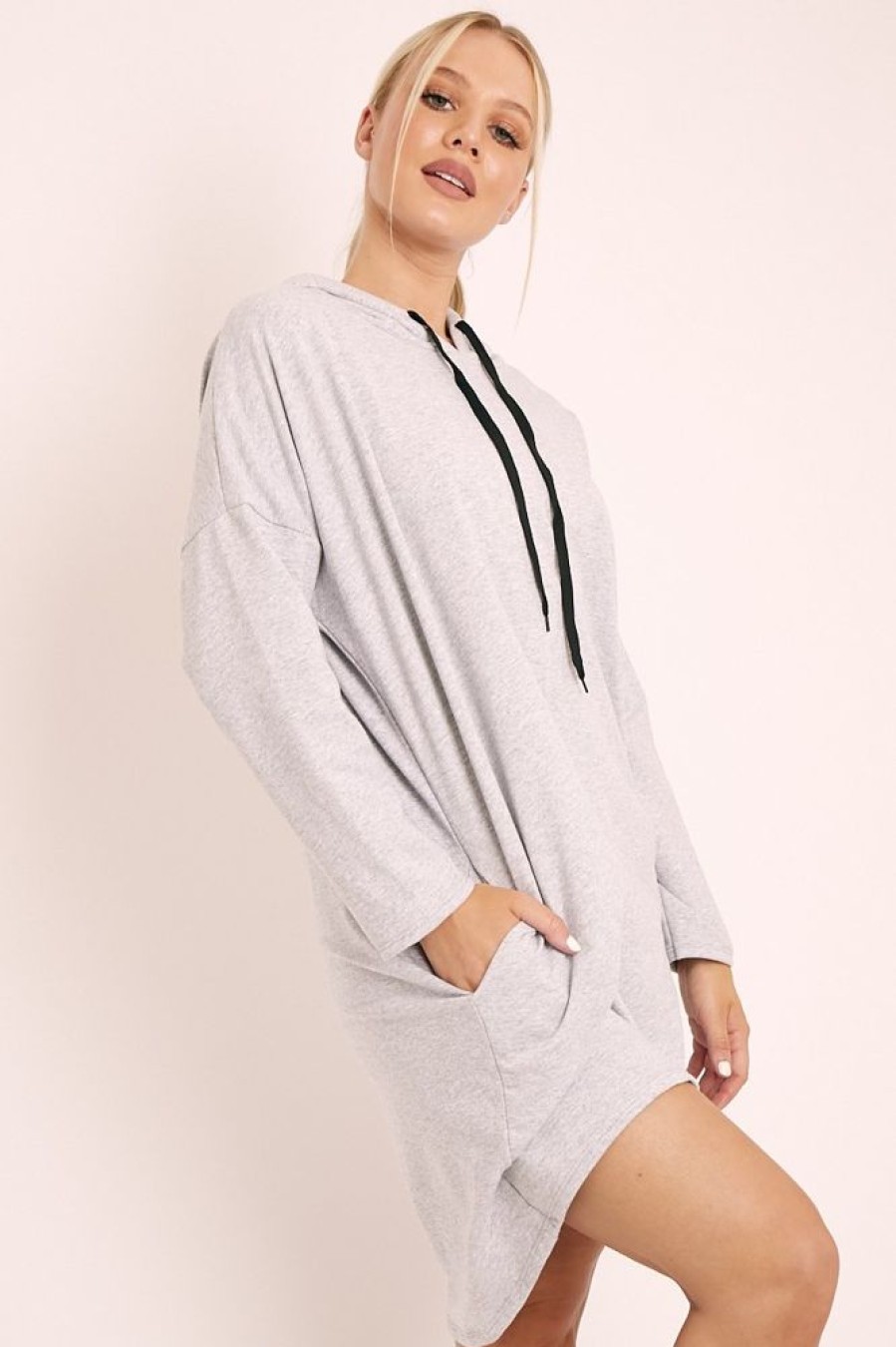 Clothing Rebellious Fashion | Grey Oversized Hoodie Jumper Dress - Mariah