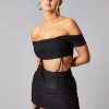 Clothing Rebellious Fashion | Black Mesh Bandeau Crop Top & Ruched Mini Skirt Set - Haru