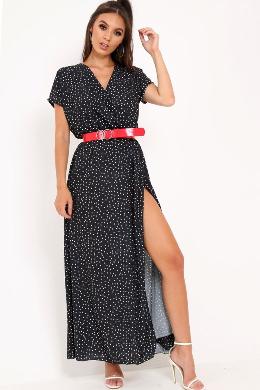 Clothing Rebellious Fashion | Black And White Polka Dot Wrap Maxi - Harleigh