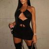 Clothing Rebellious Fashion | Black Cut Out Front Asymmetric Top & Mini Skirt Co-Ord Set - Milana