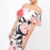 Clothing Rebellious Fashion | Black & White Floral Bardot Dress - Martina