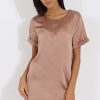 Clothing Rebellious Fashion | Champagne Satin Zip Tee Dress - Valeria