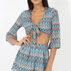 Clothing Rebellious Fashion | Blue Zig Zag Crochet Tie Front Co-Ord - Adele