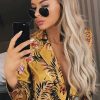 Clothing Rebellious Fashion | Mustard Floral Plunge Satin Bodysuit - Rebeka