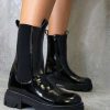 Shoes Rebellious Fashion | Black Patent High Chelsea Boot - Kittie