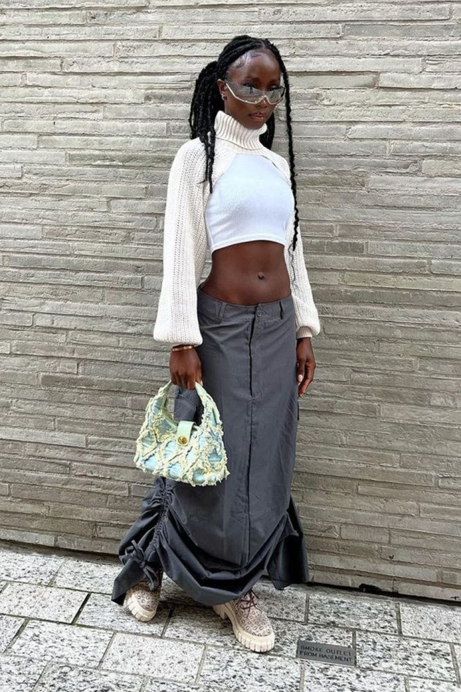 Clothing Rebellious Fashion | Grey Cargo Side Ruched Maxi Skirt - Nikita