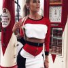 Clothing Rebellious Fashion | White Red And Black Colour Block Crop Top And Skirt Co-Ord - Dyana