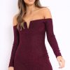 Clothing Rebellious Fashion | Pink Glitter Bardot Bodycon Dress - Everly