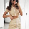 Clothing Rebellious Fashion | Beige Cord Zip Polo Top And Mini Skirt Co-Ord - Iriana