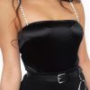 Clothing Rebellious Fashion | Black Satin Diamante Strap Bodysuit - Abbielee