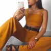 Clothing Rebellious Fashion | Dark Mustard Crop Top And Trousers Co-Ord Set - Kimmy