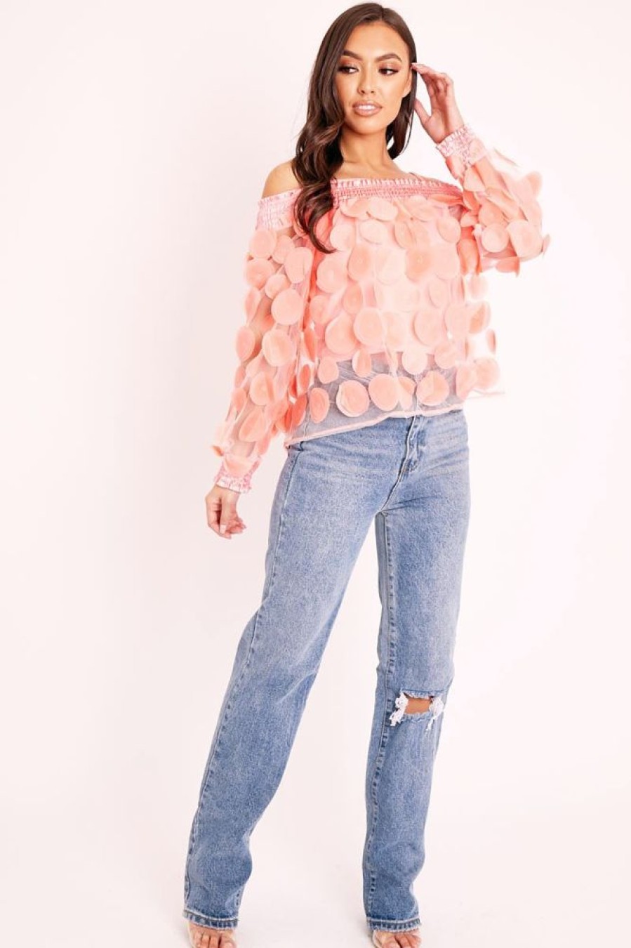 Clothing Rebellious Fashion | Coral Layered Applique Mesh Insert Blouse - Jadelynn