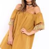 Clothing Rebellious Fashion | Mustard Shift Dress With Tassle Sleeves - Danielle