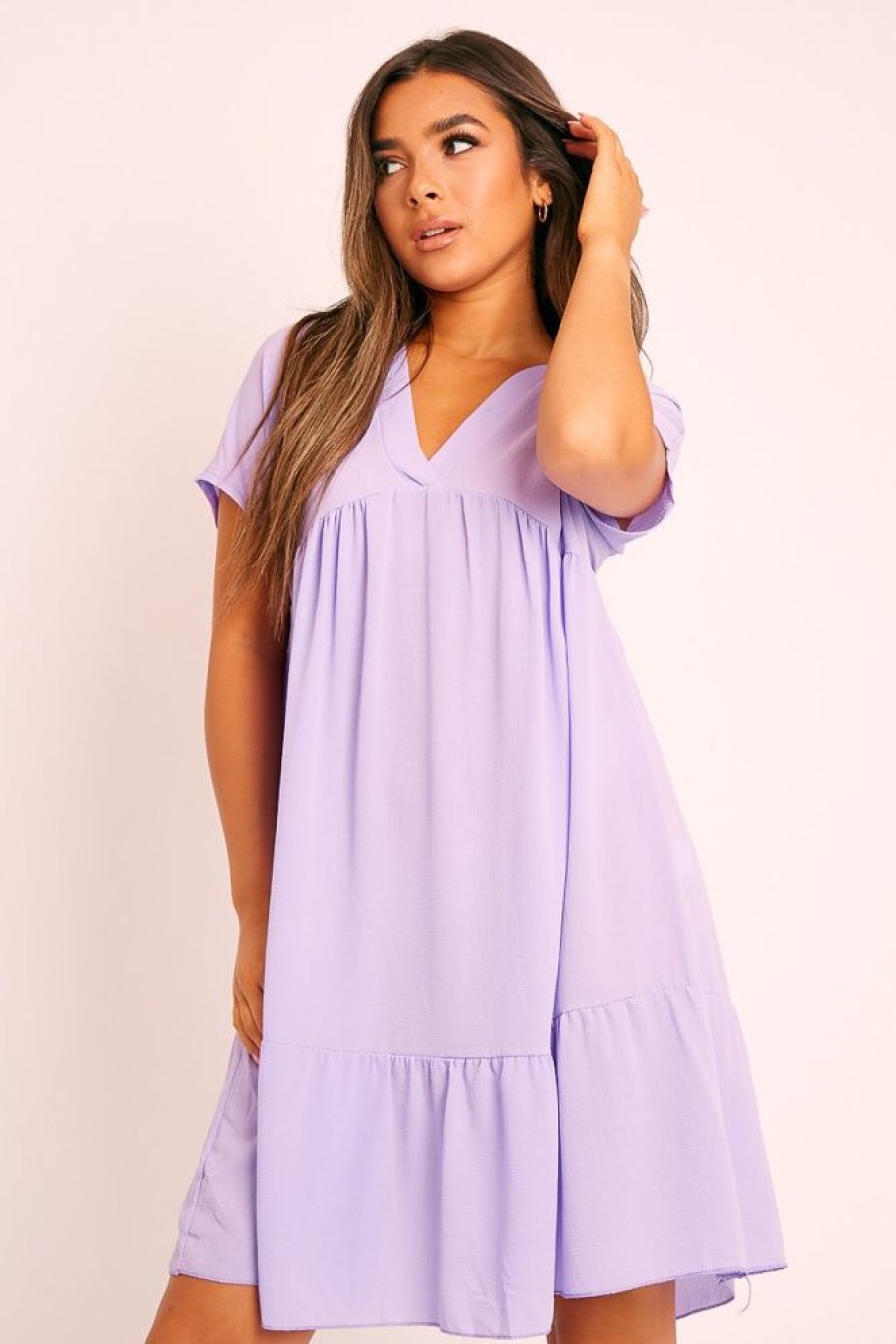 Clothing Rebellious Fashion | Lilac Plunge Smock Dress - Cambriella