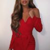 Clothing Rebellious Fashion | Red Off The Shoulder Blazer Dress - Halia