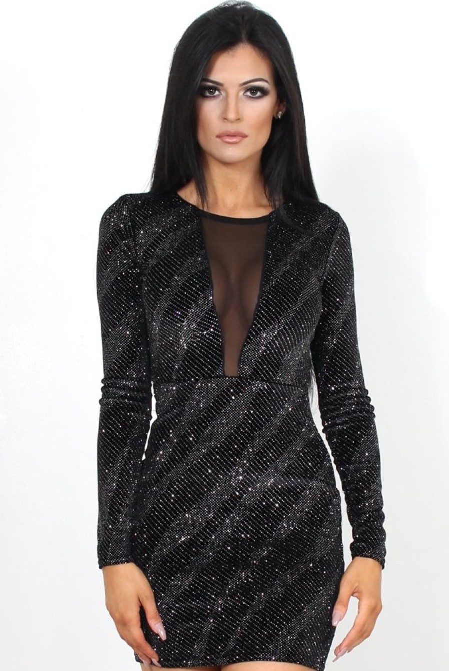 Clothing Rebellious Fashion | Lindie Black Sequin Long Sleeve Bodycon Dress