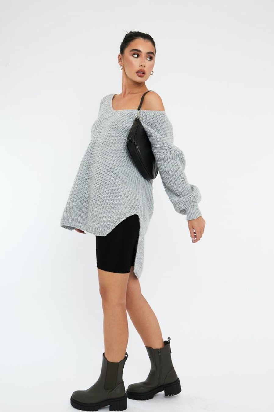 Clothing Rebellious Fashion | Grey Knit Oversized Jumper - Darci