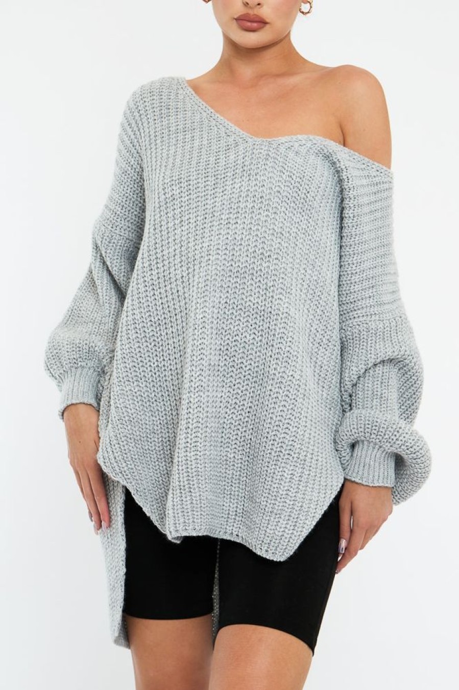 Clothing Rebellious Fashion | Grey Knit Oversized Jumper - Darci