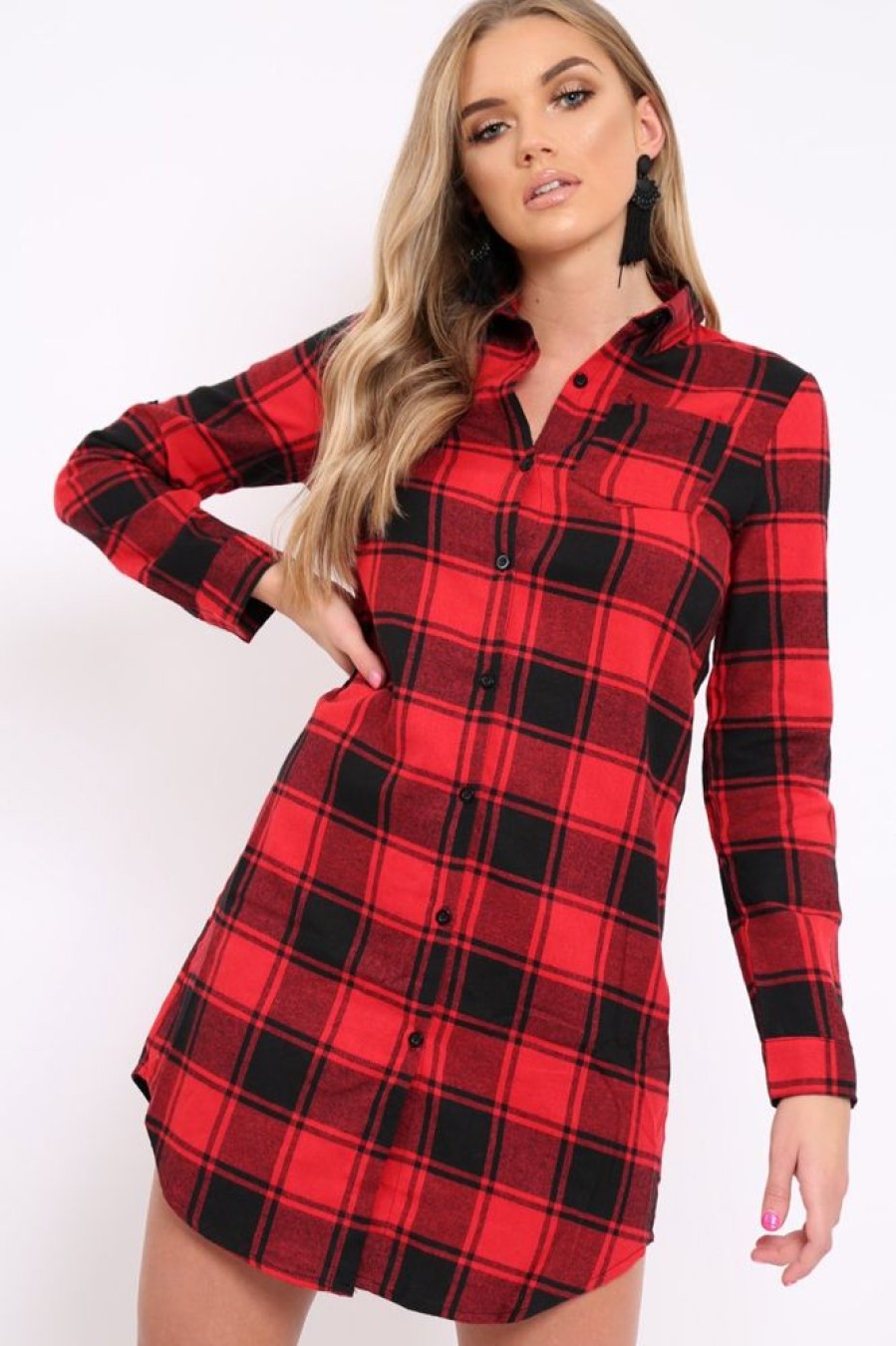 Clothing Rebellious Fashion | Red Check Shirt Dress - Reagan