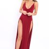 Clothing Rebellious Fashion | Wine Front Split Leg Maxi Dress - Effy