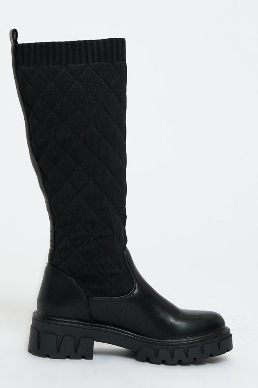 Shoes Rebellious Fashion | Black Quilted Detail Knee High Boots - Bethsy