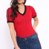 Clothing Rebellious Fashion | Red Ribbed Bodysuit With Contrast Trim - Libi