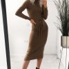 Clothing Rebellious Fashion | Camel High Neck Belted Knit Midi Dress - Jakira