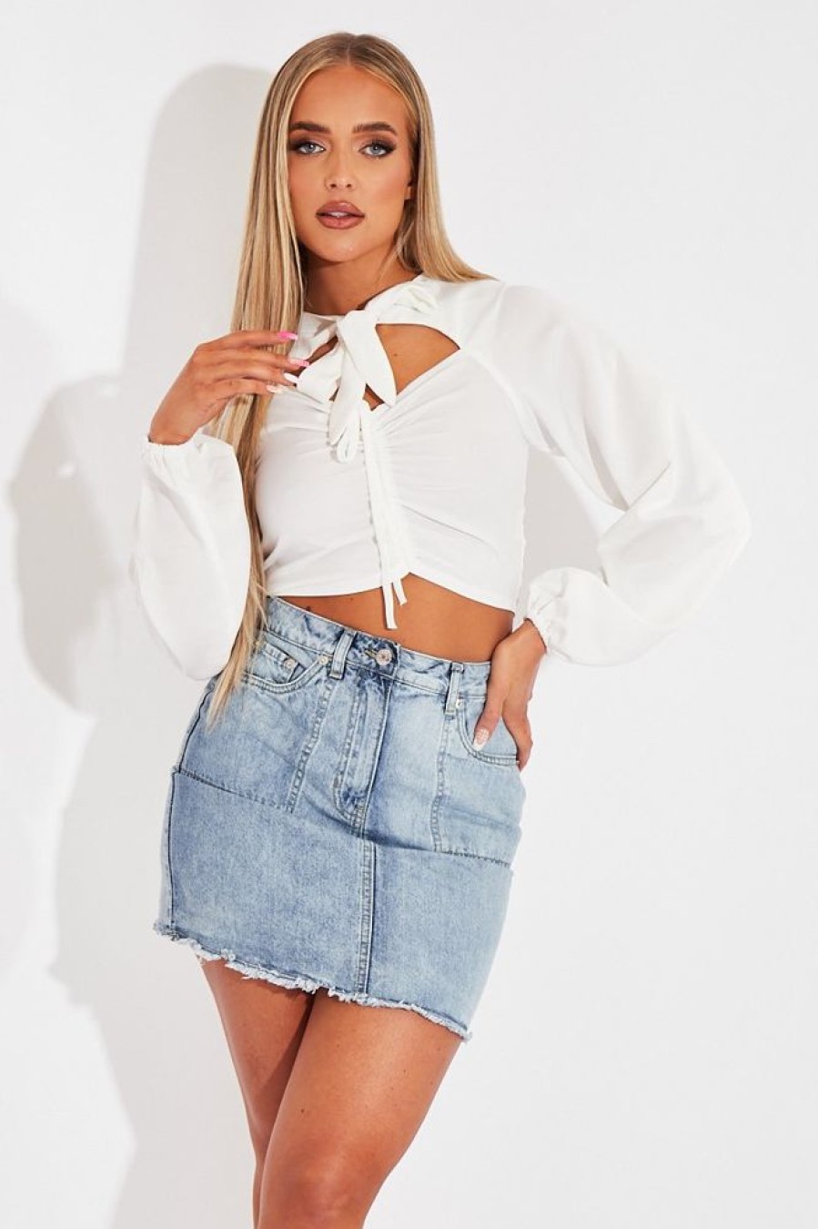 Clothing Rebellious Fashion | White Tie Bow Crop Top - Izzie