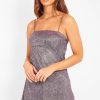 Clothing Rebellious Fashion | Purple Glitter Straight Neck Mini Dress - Alanis