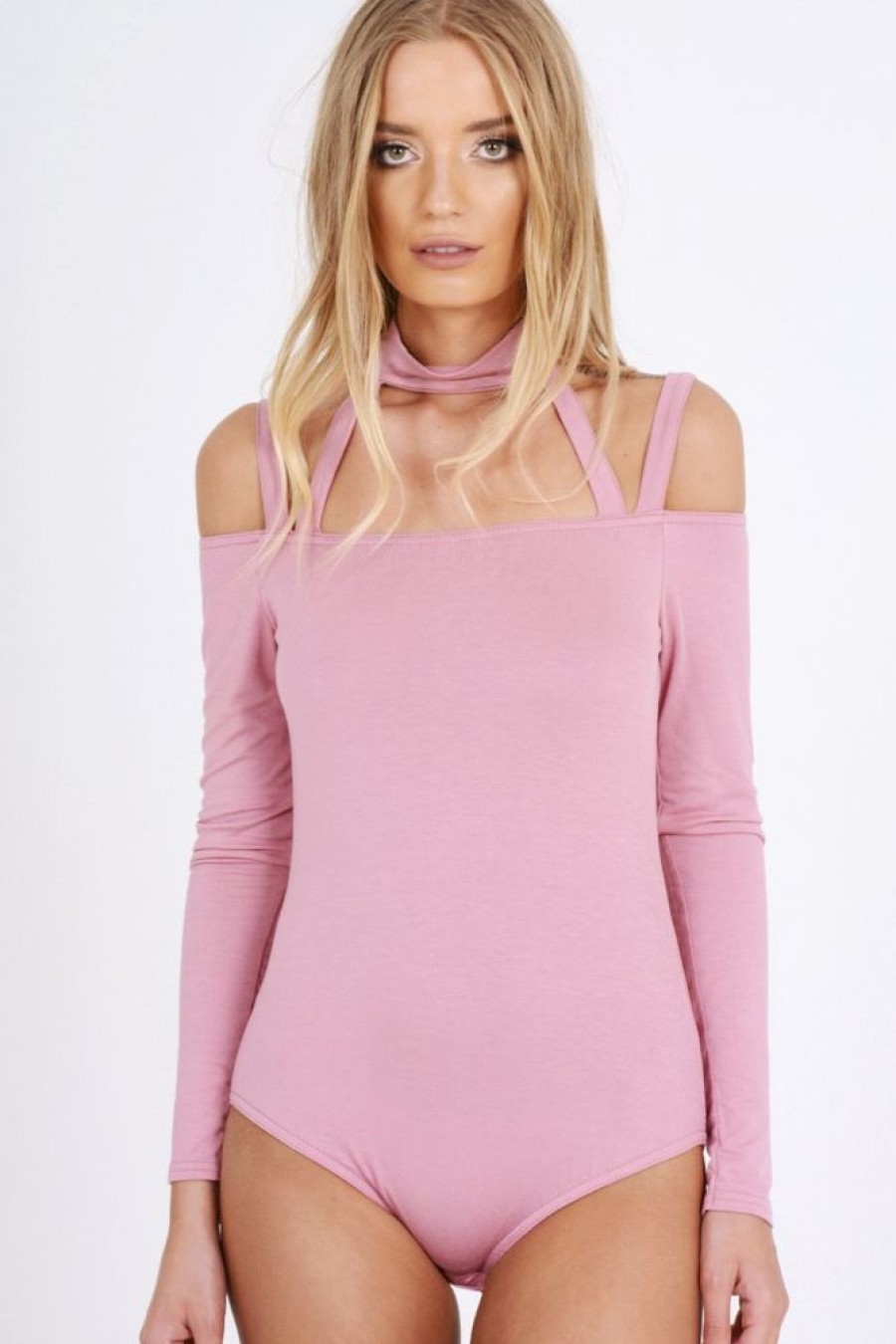 Clothing Rebellious Fashion | Pink Choker Neck Strappy Bodysuit - Jenny