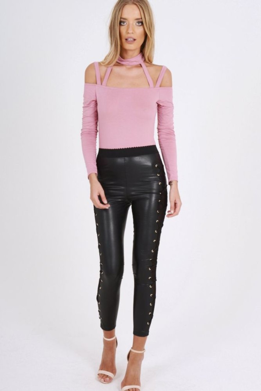 Clothing Rebellious Fashion | Pink Choker Neck Strappy Bodysuit - Jenny