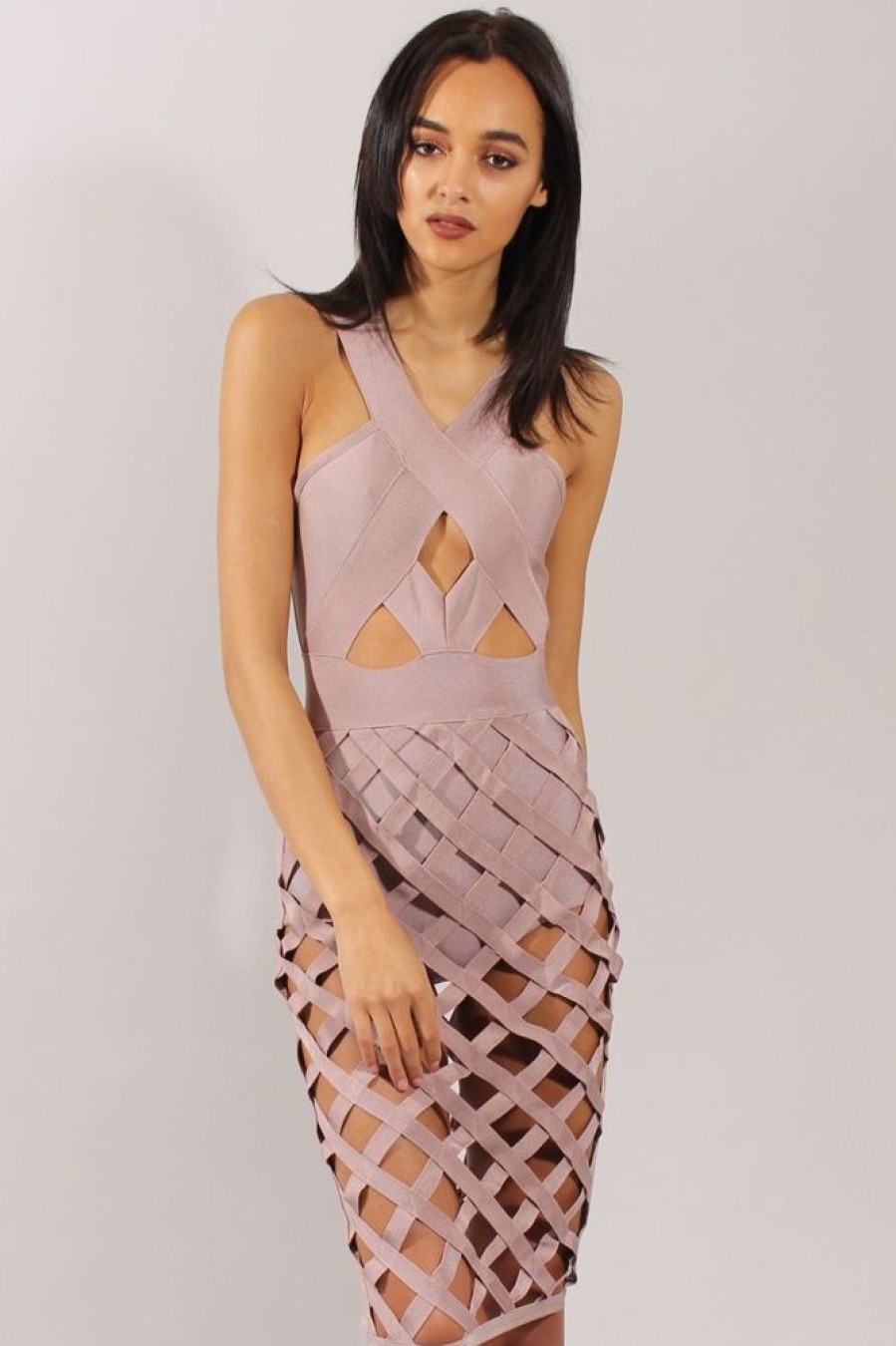 Clothing Rebellious Fashion | Mauve Cage Bandage Dress - Amra