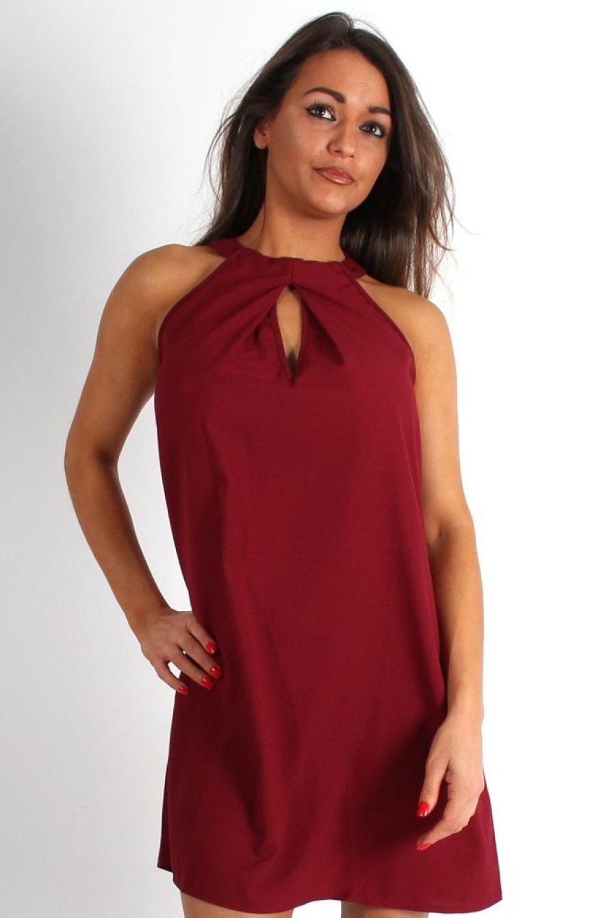 Clothing Rebellious Fashion | Camille Wine Key Hole Shift Dress