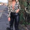 Clothing Rebellious Fashion | Leopard Print Plunge Long Sleeved Bodysuit - Aamori