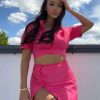 Clothing Rebellious Fashion | Hot Pink Cropped Shirt & Mini Skirt Set - Cathy