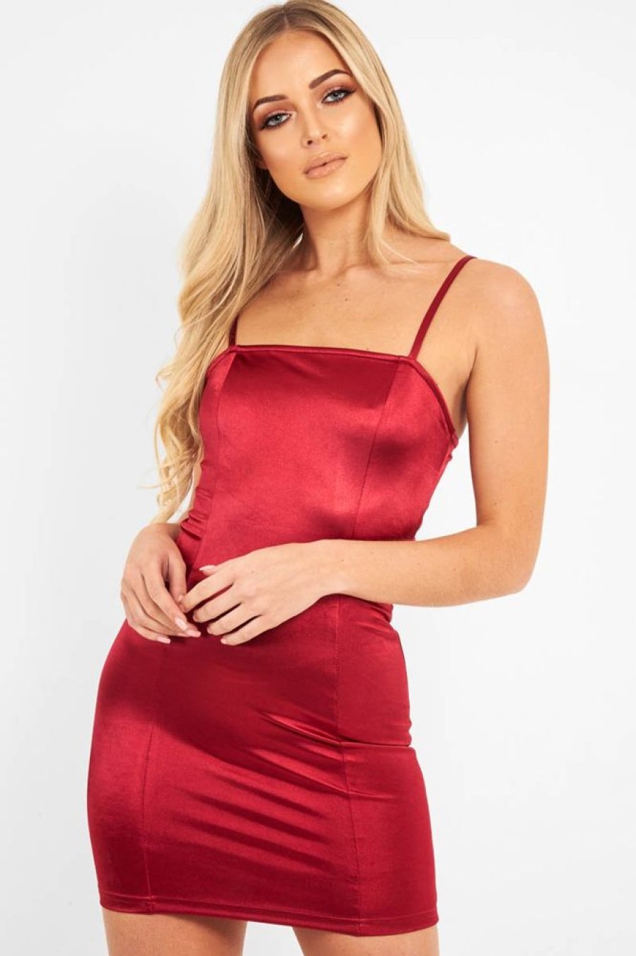 Clothing Rebellious Fashion | Wine Satin Bodycon Cut Out Back Dress - Shannie