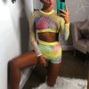 Clothing Rebellious Fashion | Pastel Mesh Crop Jumper Shorts Co-Ord - Stassie