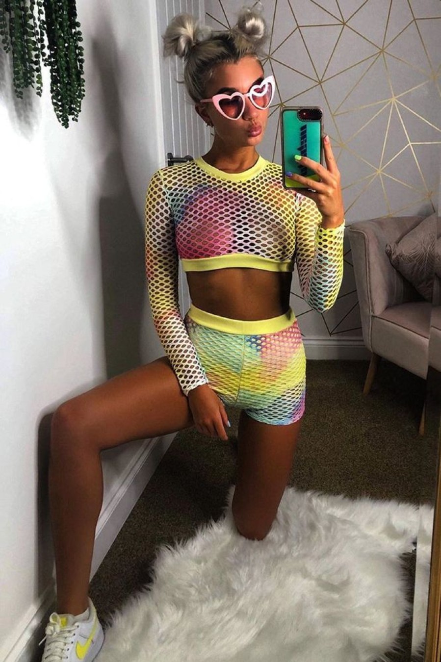 Clothing Rebellious Fashion | Pastel Mesh Crop Jumper Shorts Co-Ord - Stassie