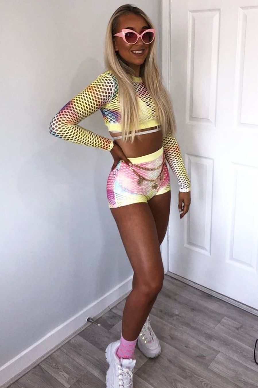 Clothing Rebellious Fashion | Pastel Mesh Crop Jumper Shorts Co-Ord - Stassie